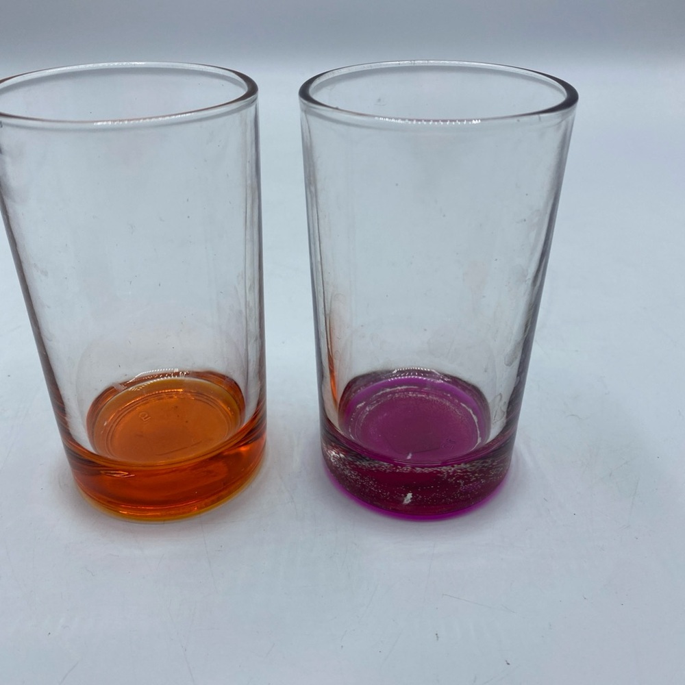 Party Lite Drinking Glass Cups Bottom Colorful Base Orange Pink Set Of 2